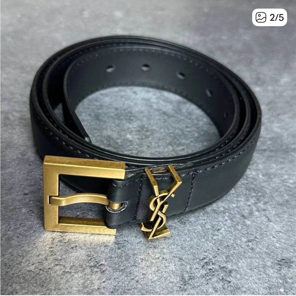 YSL - Yves Saint Laurent Black Belt with Gold Buckle - 80cm - Picture 2 of 4